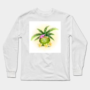 Hello Summer Holiday illustration with cocktail and tropical flowers Long Sleeve T-Shirt